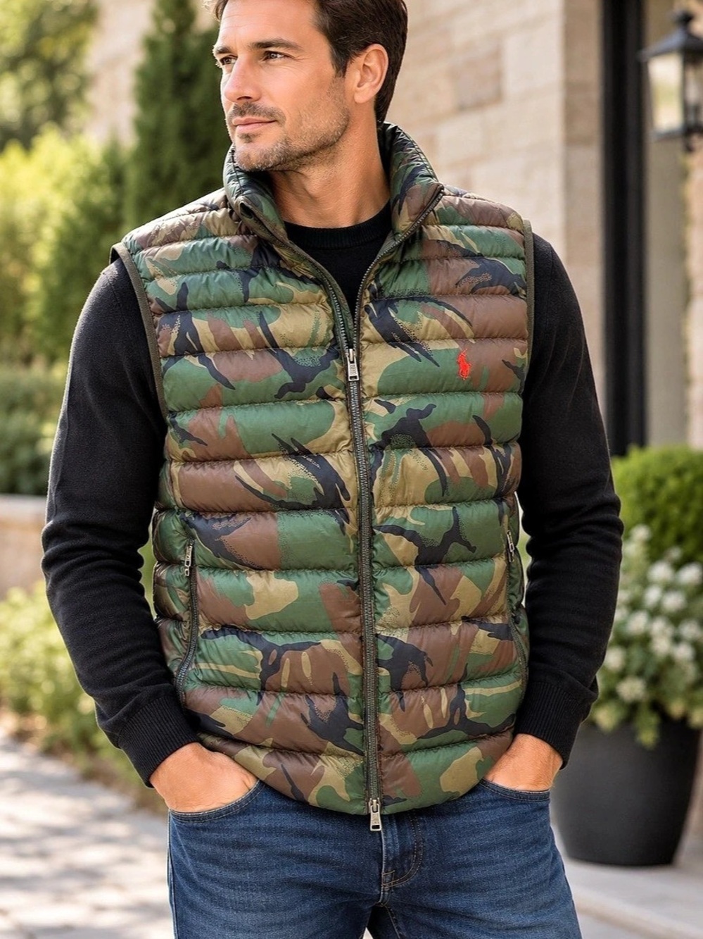 Polo Ralph Lauren Camouflage Down Vest Camo Down Vest Green & Brown Size XL